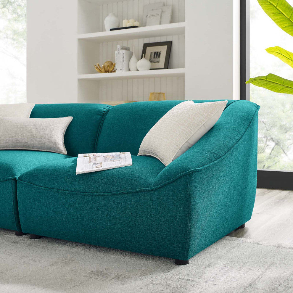 Loveseat Sofa, Fabric, Teal Blue, Modern, Living Lounge Hotel Lobby Hospitality