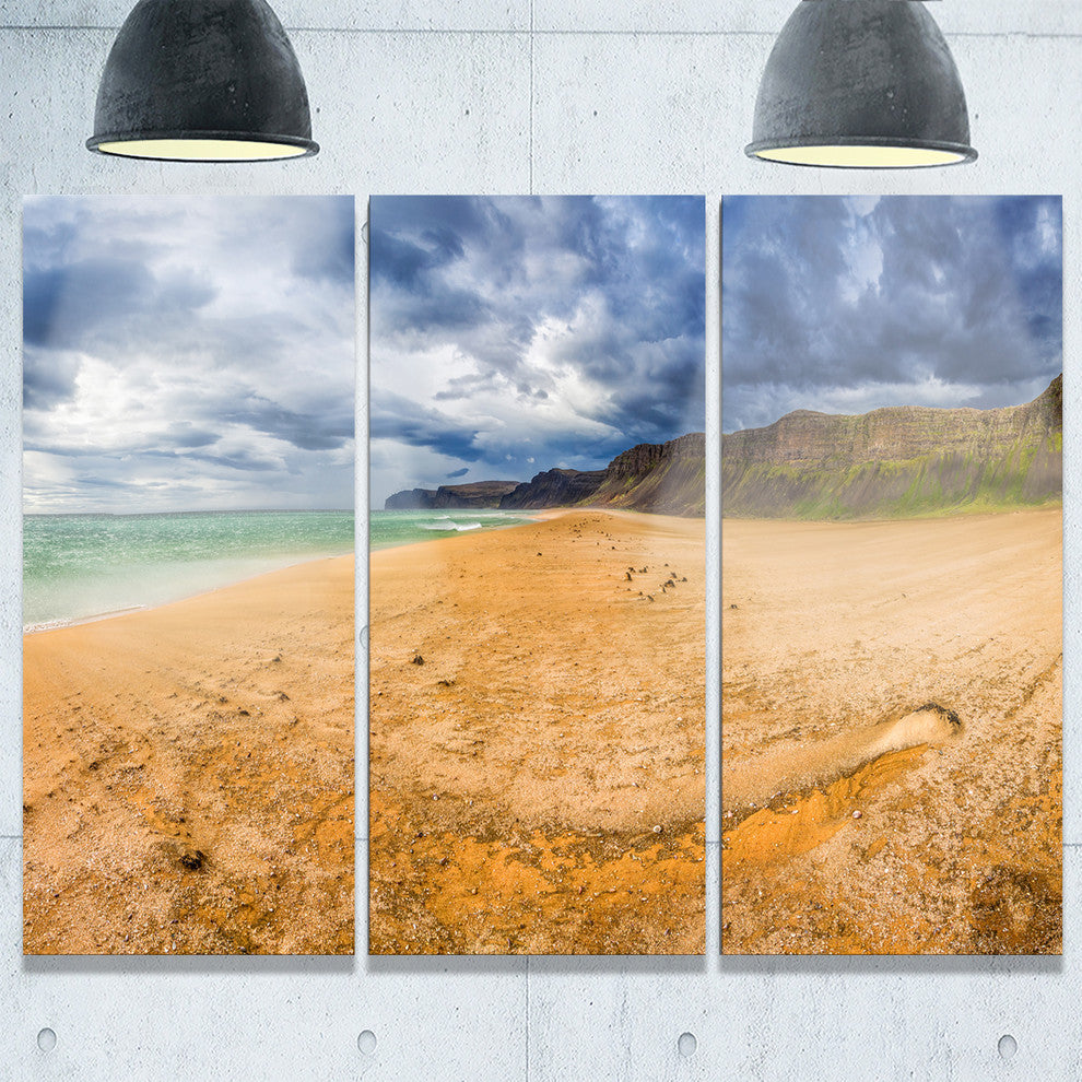 "Brown Beach by Arctic Sea Panorama" Metal Wall Art, 3 Panels, 36"x28"