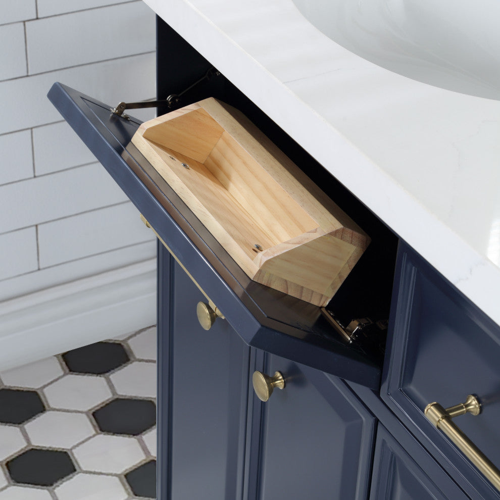 Palace 60" Double Sink White Quartz Countertop With Mirror, Blue