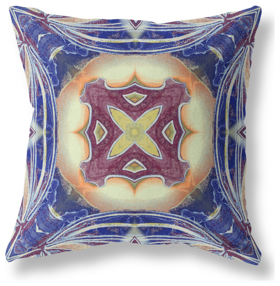 18" Indigo Cream Geo Tribal Suede Throw Pillow
