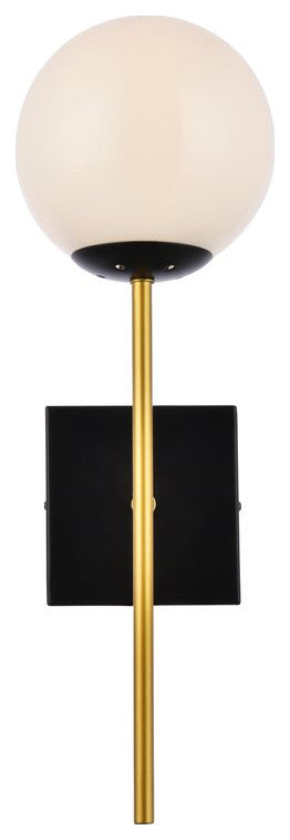 Noah 1-Light Black and Brass and White Glass Wall Sconce