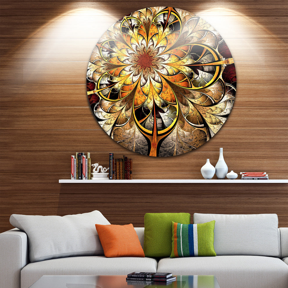 Fractal Flower Dark Yellow, Floral Digital Art Round Wall Art, 11"