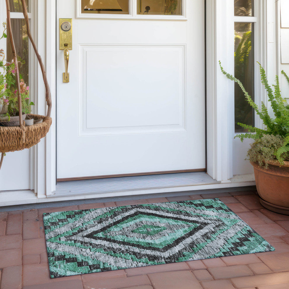 Machine Washable Indoor/Outdoor Chantille ACN1890 Teal 1'8" x 2'6" Rug
