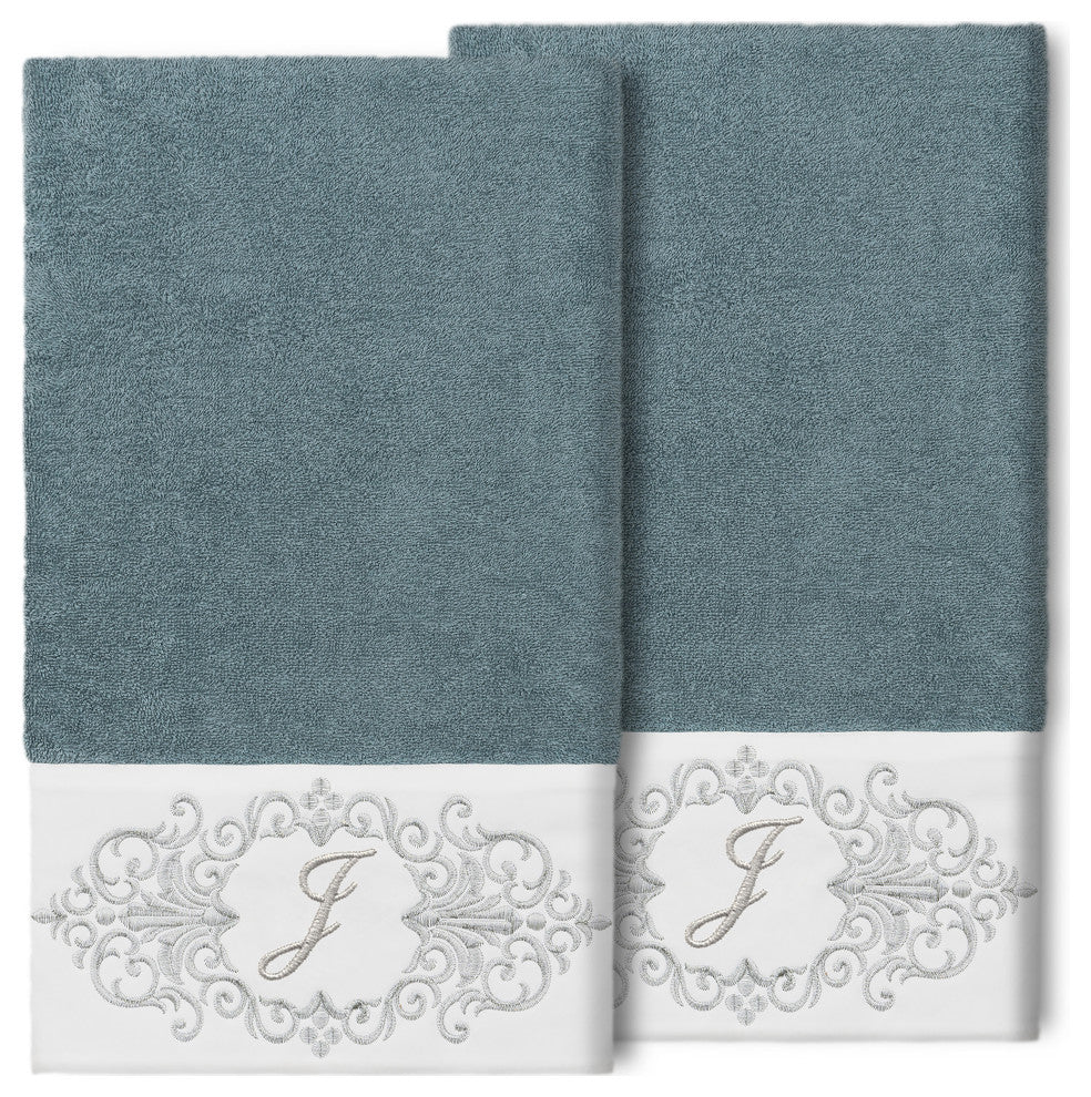 Linum Home Turkish Cotton Monica 2-Piece Embellished Bath Towel Set, Teal