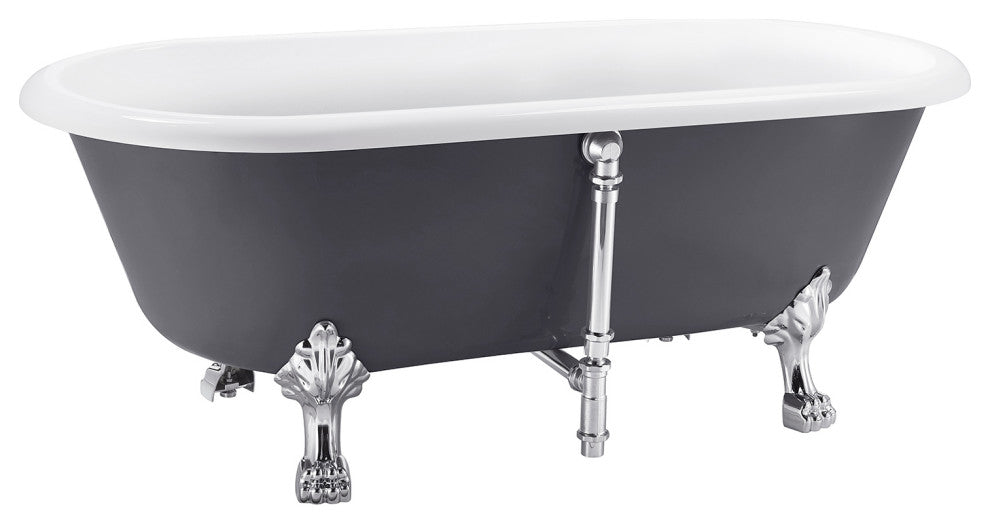 67" Acrylic Clawfoot Roll-Top Soaking Bathtub, Gray