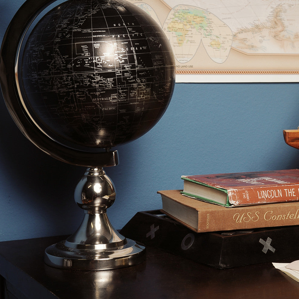 Airplane On Globe With Brass Stand
