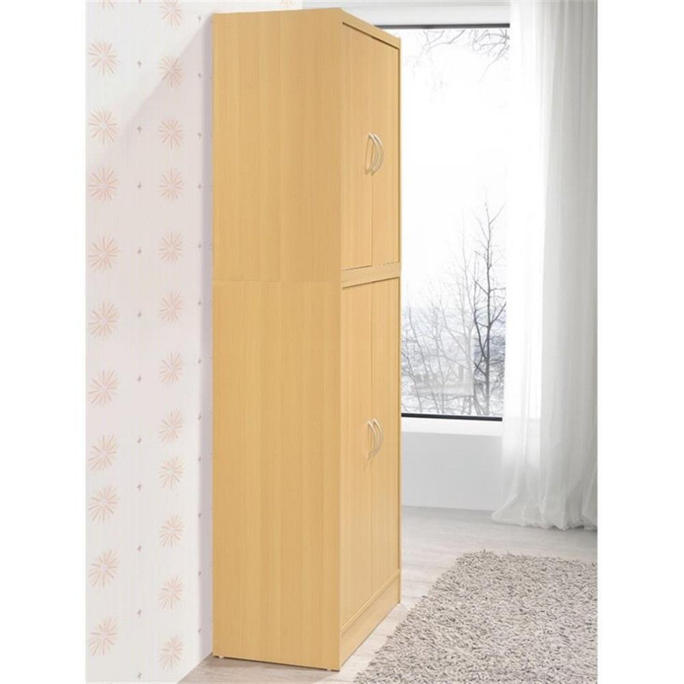 Pemberly Row 4-Door and 4-Shelf Contemporary Wood Kitchen Pantry in Beige