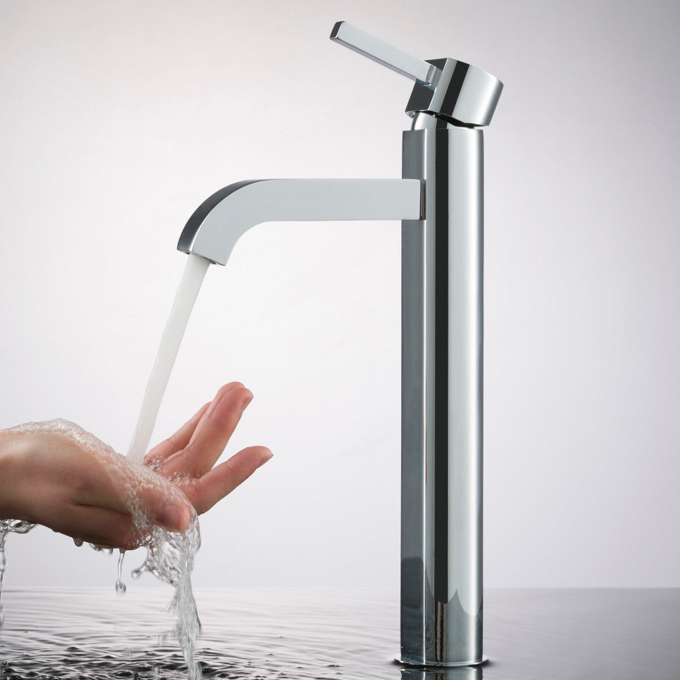 Elavo Square Ceramic Vessel Sink, Bathroom Ramus Faucet, PU Drain, Chrome