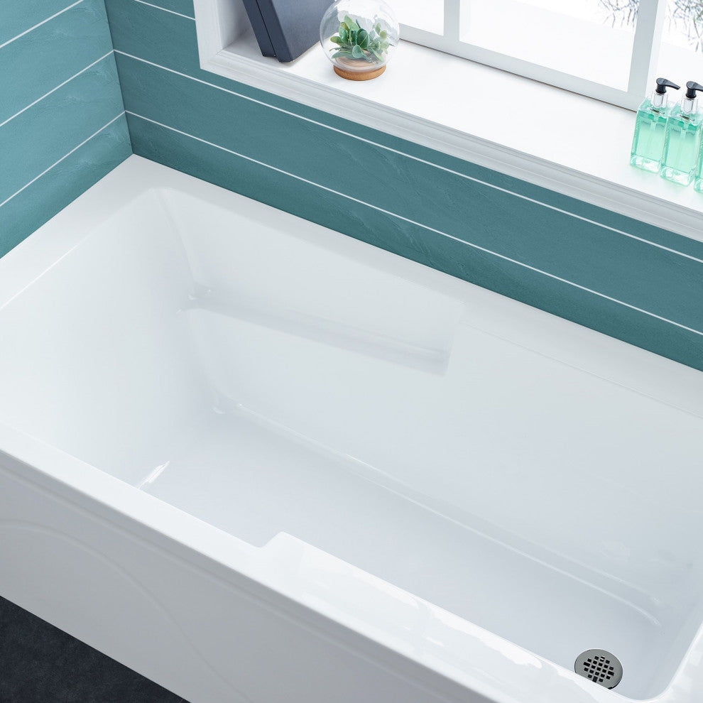 Ivy Alcove Soaking Bathtub With Apron Skirt, 60"x30", Right Hand Drain