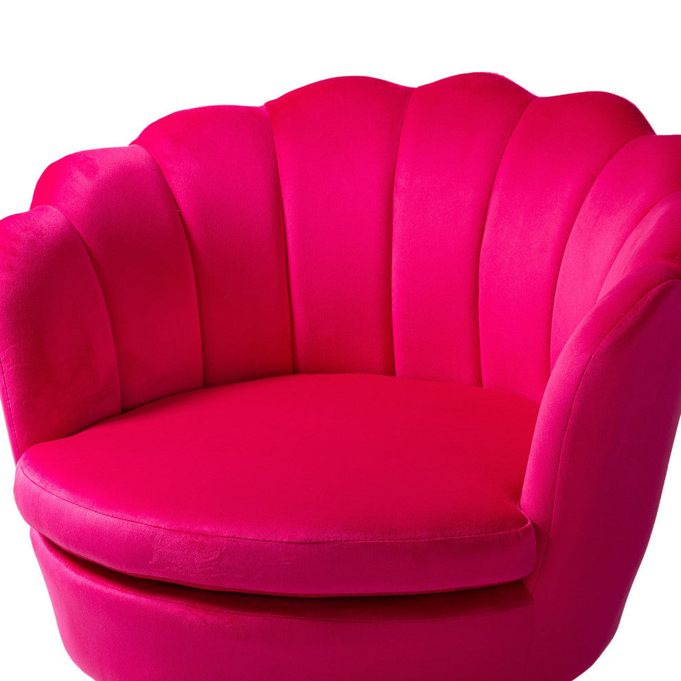Upholstered Accent Barrel Chair With Tufted Back, Fushia