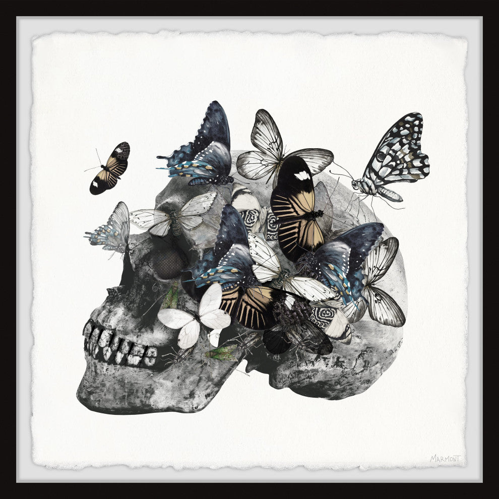 "Butterfly Swarm and Skull" Framed Painting Print, 32x32