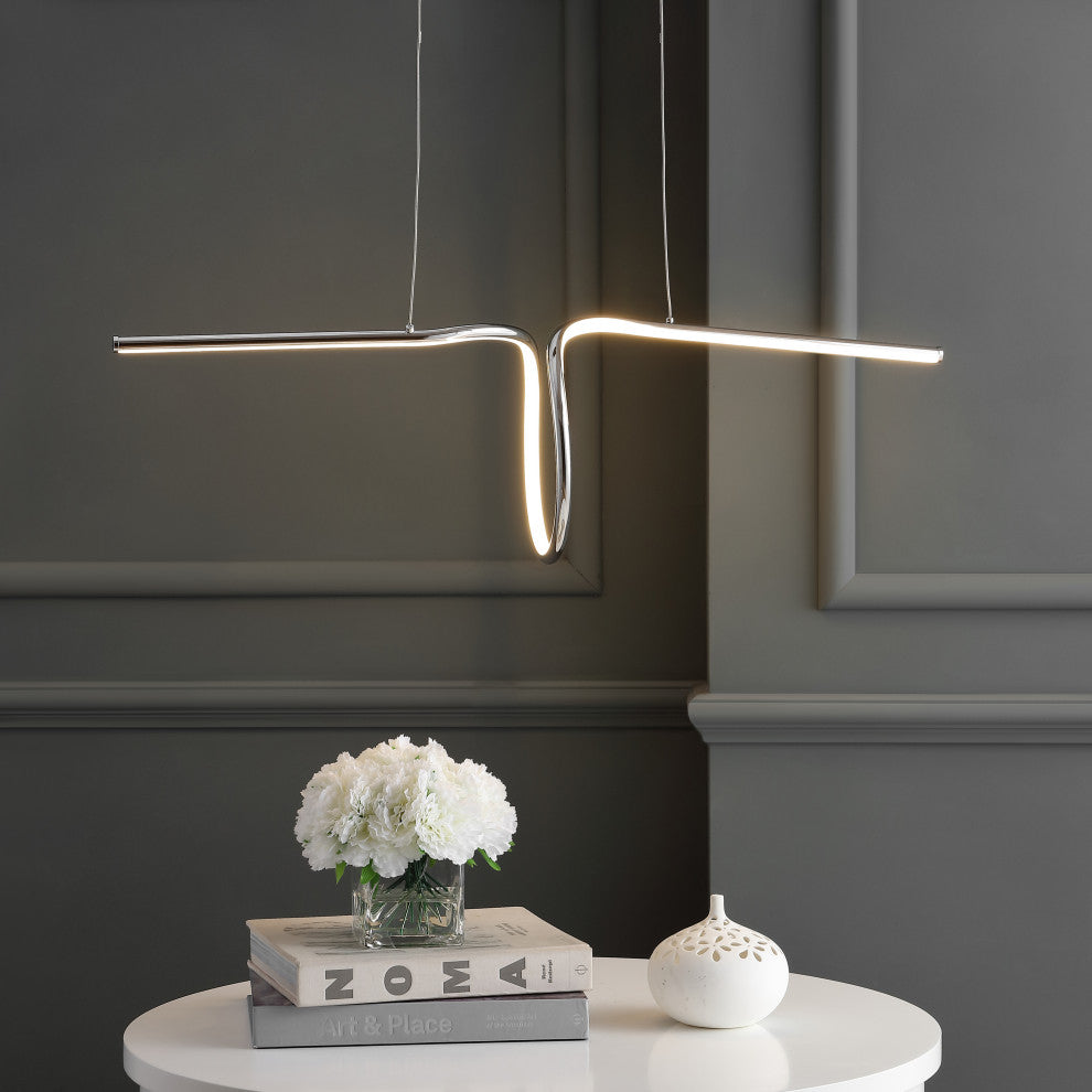 Ali 34.5" Dimmable Adjustable Integrated LED Metal Linear Pendant, Chrome