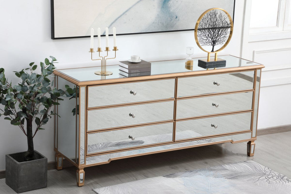 Calum 72" Mirrored Chest, Antique Gold