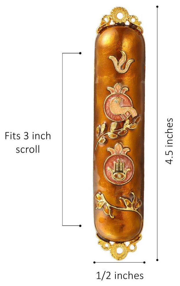 Matashi Hand Painted Enamel Mezuzah With Dove and Hamsa Design With Crystals