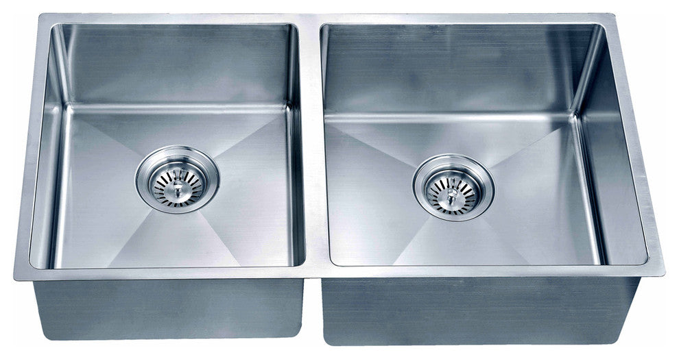 Dawn Undermount Small Corner Radius Double Bowl Sink, Small Bowl on Left