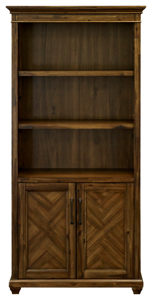 Traditional Wood Bookcase With Doors Fully Assembled Brown