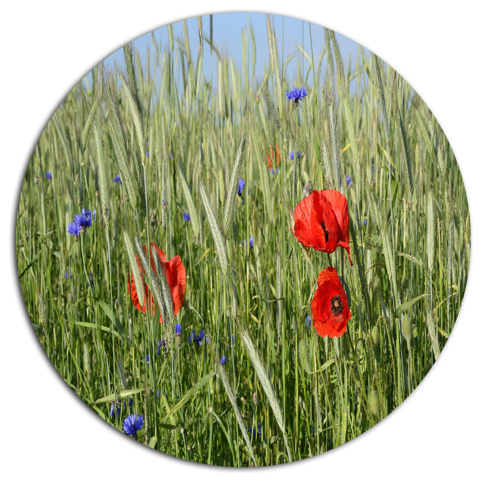 Rural Landscape With Red Poppies, Landscape Wall Round Wall Art, 11"