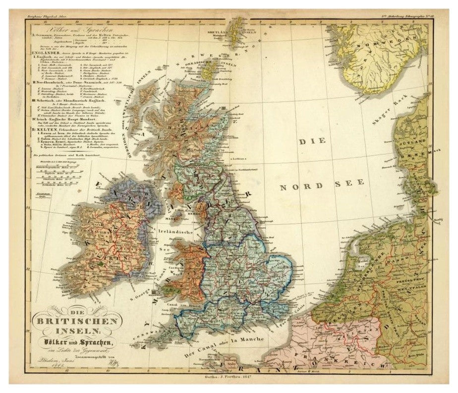 "Die Britischen Inseln: Volker und Sprachen, 1847" Paper Art, 18"x16"