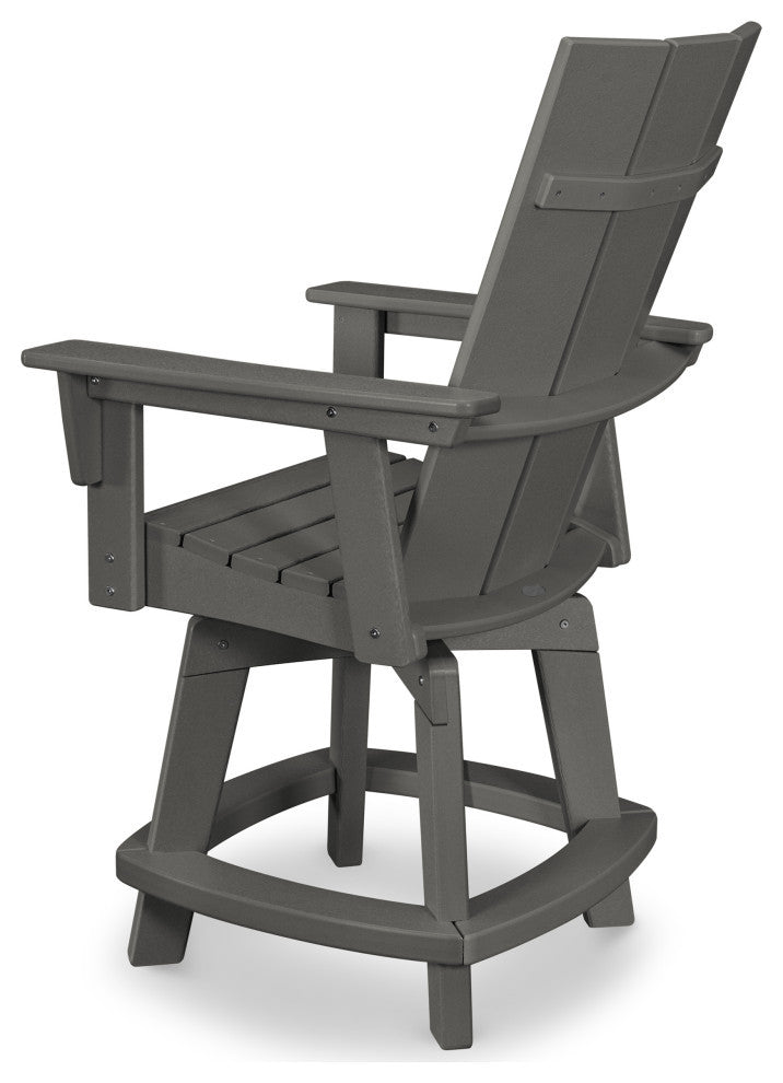 POLYWOOD Modern Adirondack Swivel Counter Chair, Teak