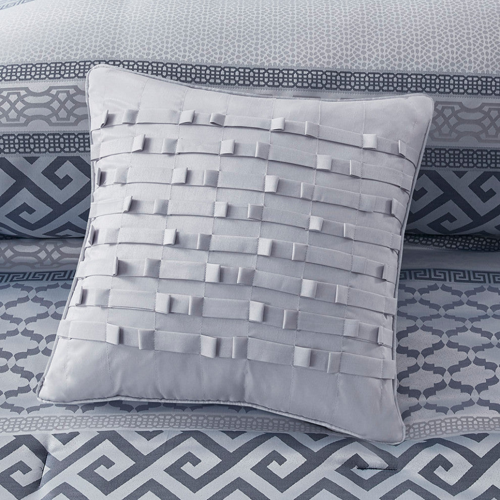 Madison Park Bennett Traditional Greek Keys 7-Piece Comforter Set, Navy Blue, Ki
