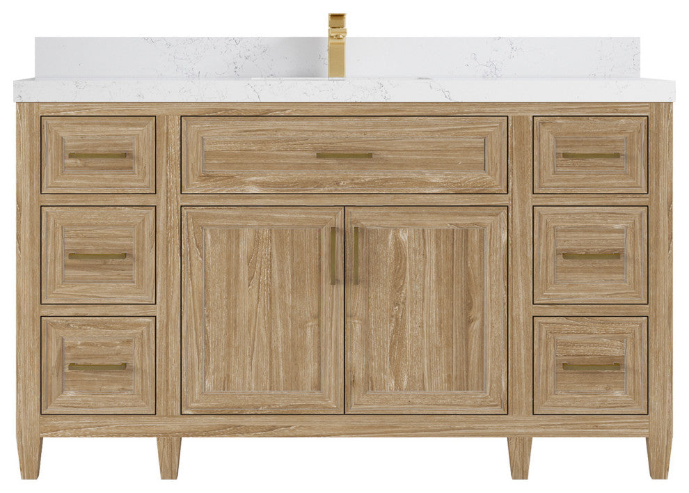 Santa Monica 60 Single Sink Bathroom Vanity in Whitewashed Teak 2" Empira Quartz