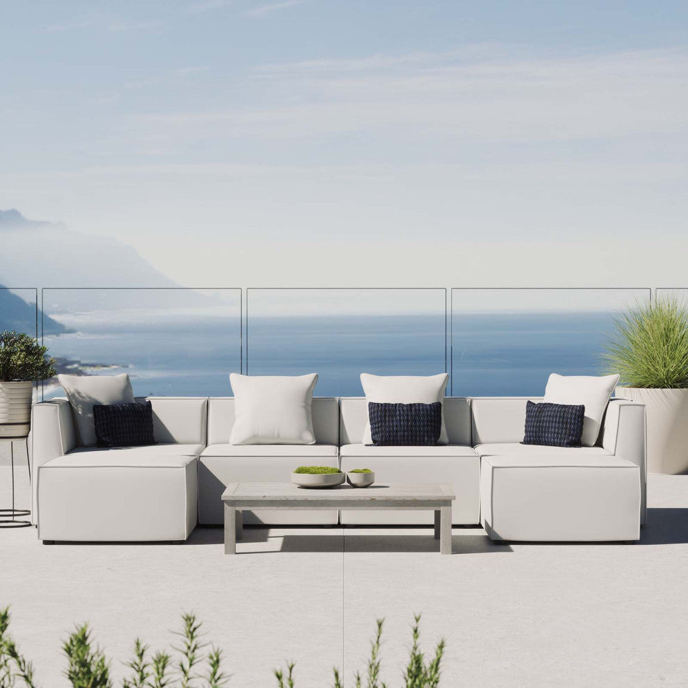 Lounge Sectional Sofa Set, Fabric, White, Modern, Outdoor Patio Balcony Garden