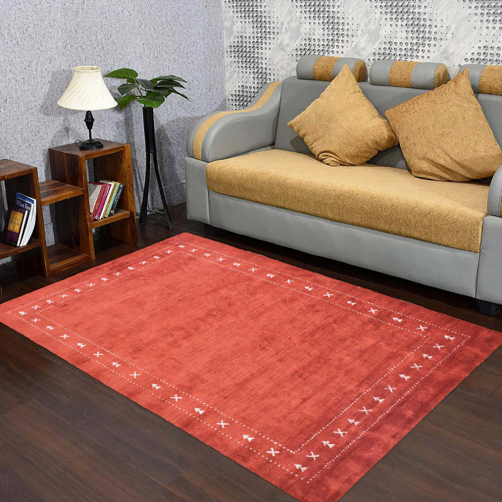 HAND KNOTTED LOOM SILK ECO-FRIENDLY RUGS-6'x9',Rectangle,Light Red,Contemporary