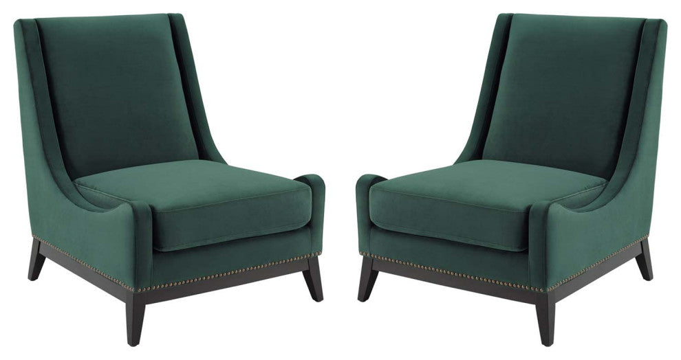 Armchair Accent Chair, Set of 2, Velvet, Green, Modern, Lounge Hospitality