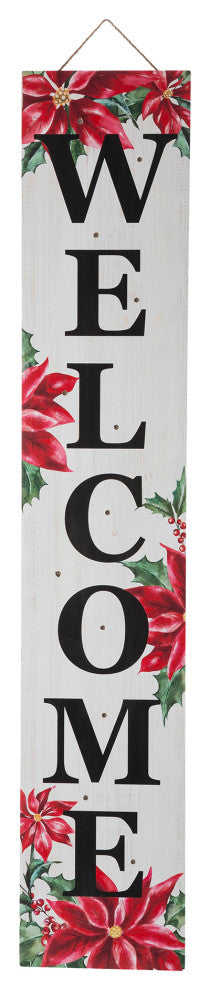 42"H Lighted Wooden Poinsettia WELCOME Porch Sign