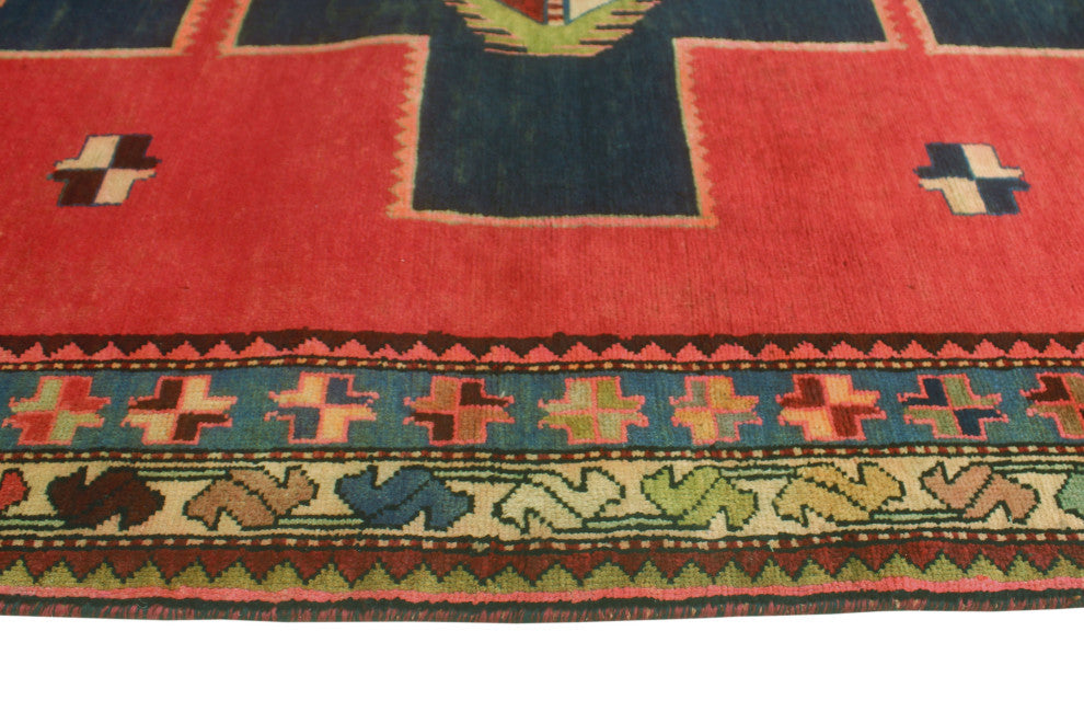Fine Vintage Distressed Fawad Red/Navy Runner, 3'9x10'4