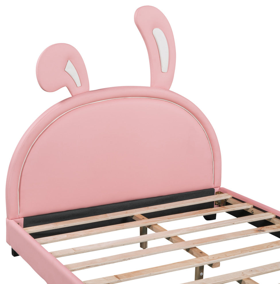 Gewnee Full Size Upholstered Leather Platform Bed with Rabbit Ornament