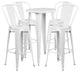 24" Round White Metal Indoor-Outdoor Bar Table Set with 4 Cafe Stools