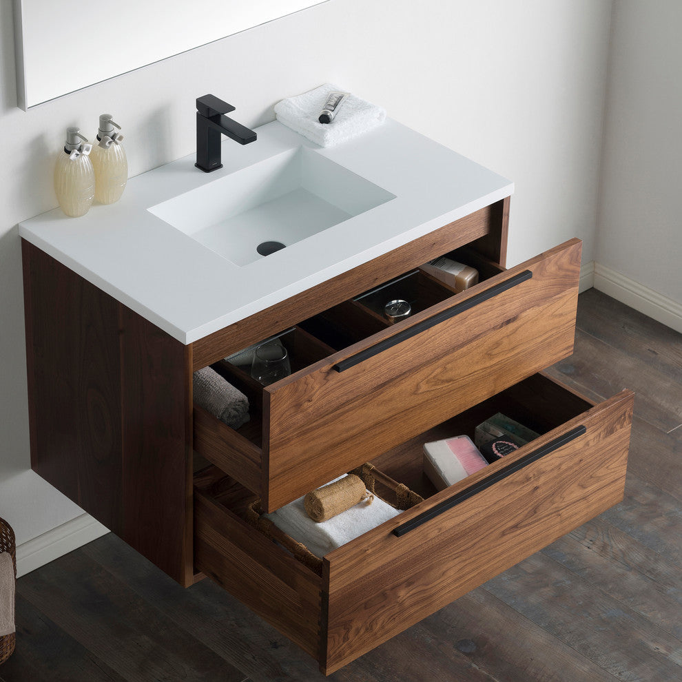 Vanity Alfred 37 With Integrated Solid Surface counter top, American Walnut, Bru