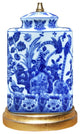 Blue and White Porcelain Caddy Floral Bird Motif Table Lamp, 20"