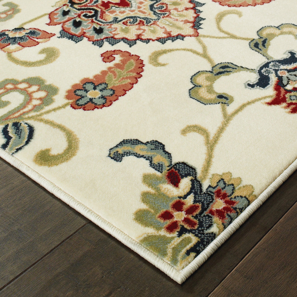 Karaman Borderless Traditional Ivory/ Multi Area Rug, 5'3"x7'6"