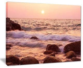 "Foam Waves Hitting Rocky Coast" Seashore Canvas Print, 20"x12"