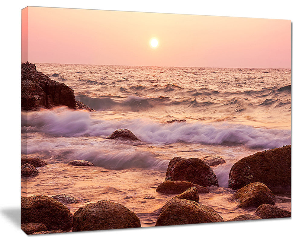 "Foam Waves Hitting Rocky Coast" Seashore Canvas Print, 20"x12"