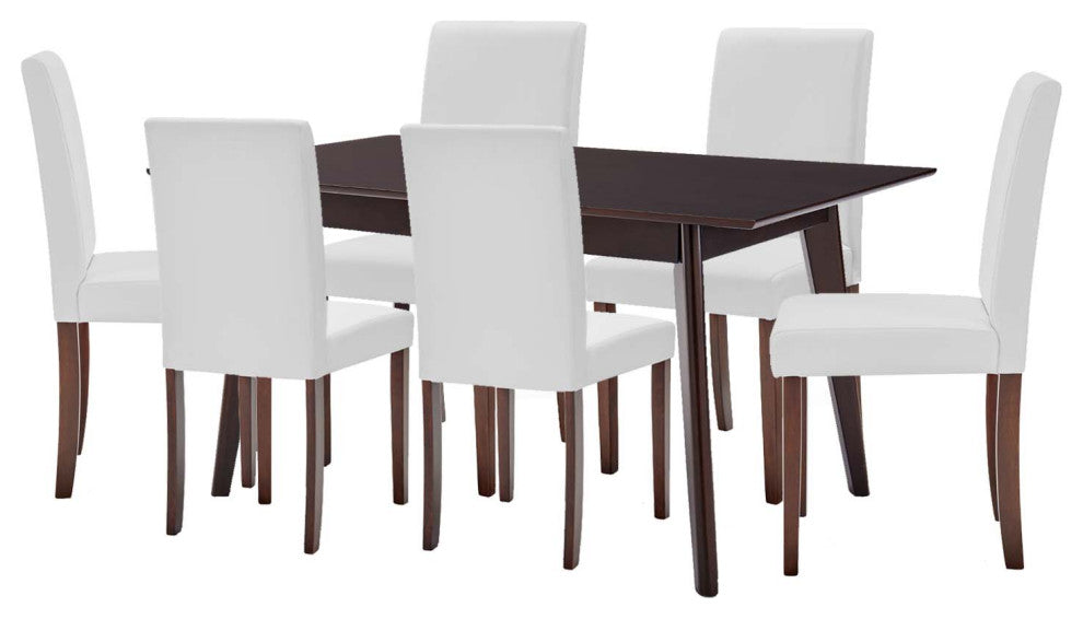 Side Dining Chair and Table Set, Faux Leather, Drak Brown White, Modern, Bistro
