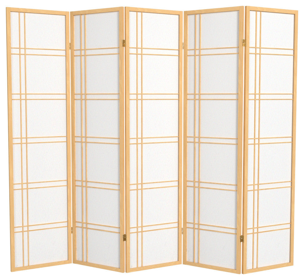 6' Tall Double Cross Shoji Screen, Natural, 5 Panels