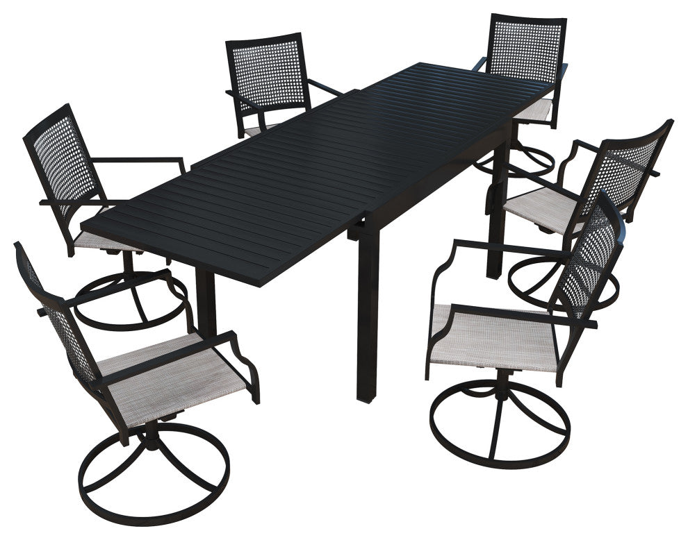 7 Piece Metal Frame Patio Dining Set, Aluminum Extendable Dining Table