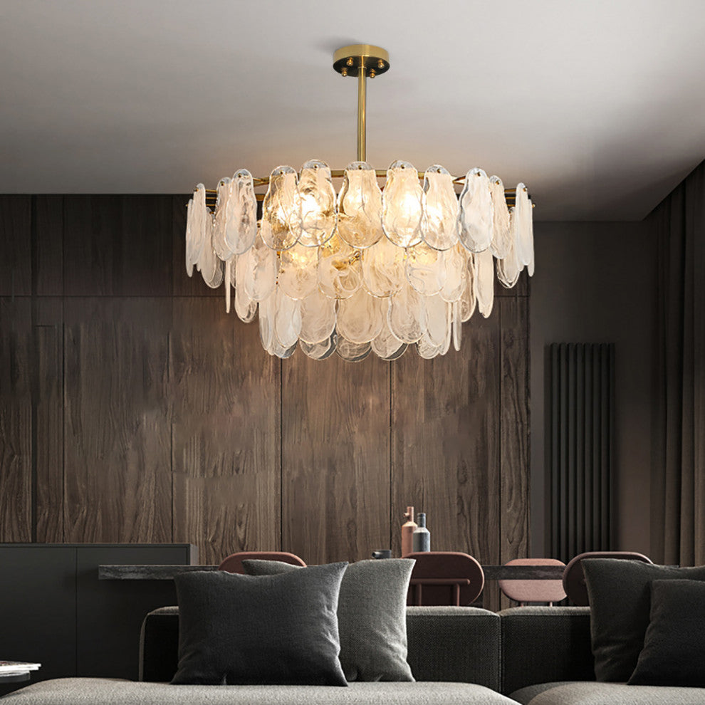 Cloude Modern 3 Tiered Cloud Glass Chandelier Adjustable Hanging Rod, 8-Light