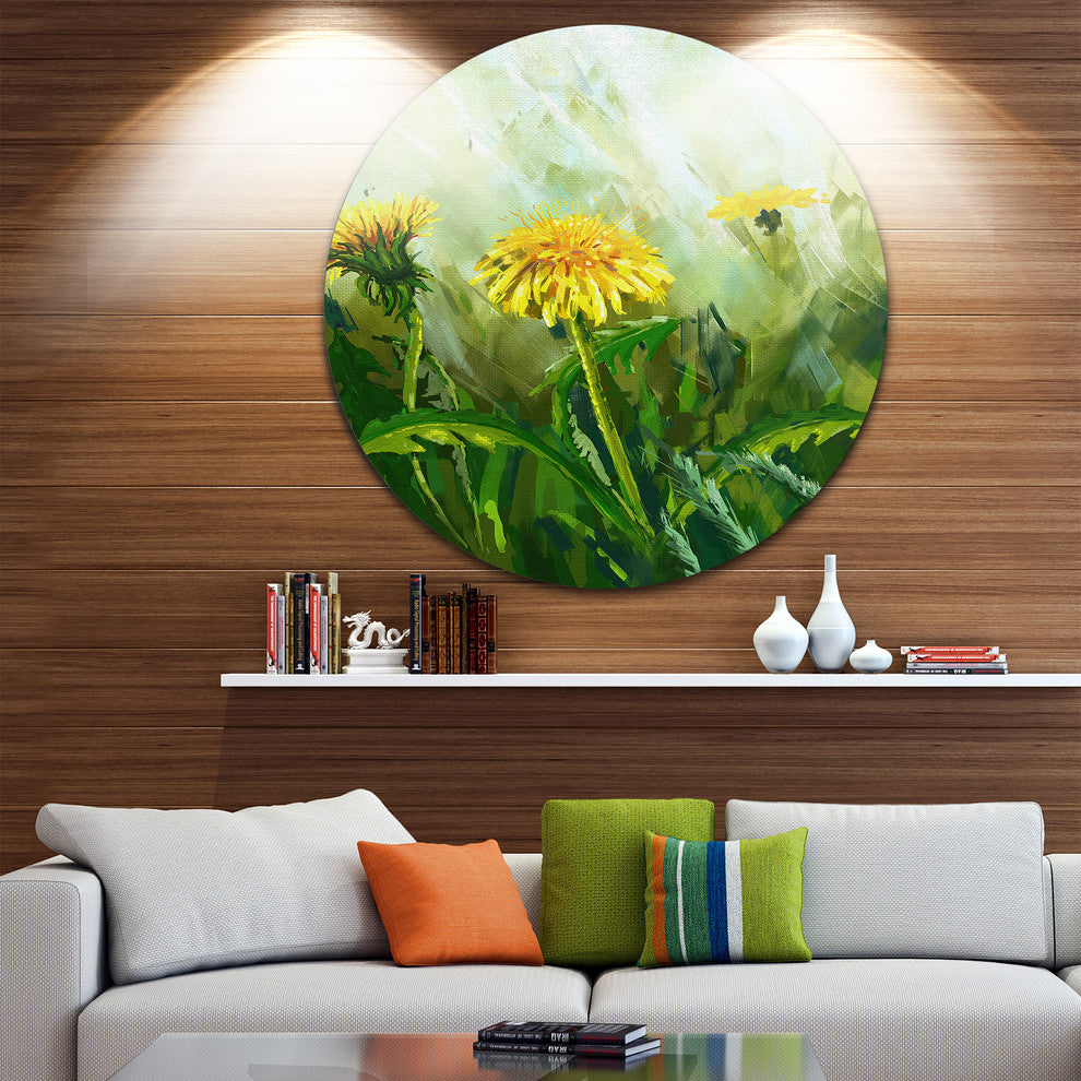 Dandelion Flowers, Floral Large Disc Metal Wall Art, 23"
