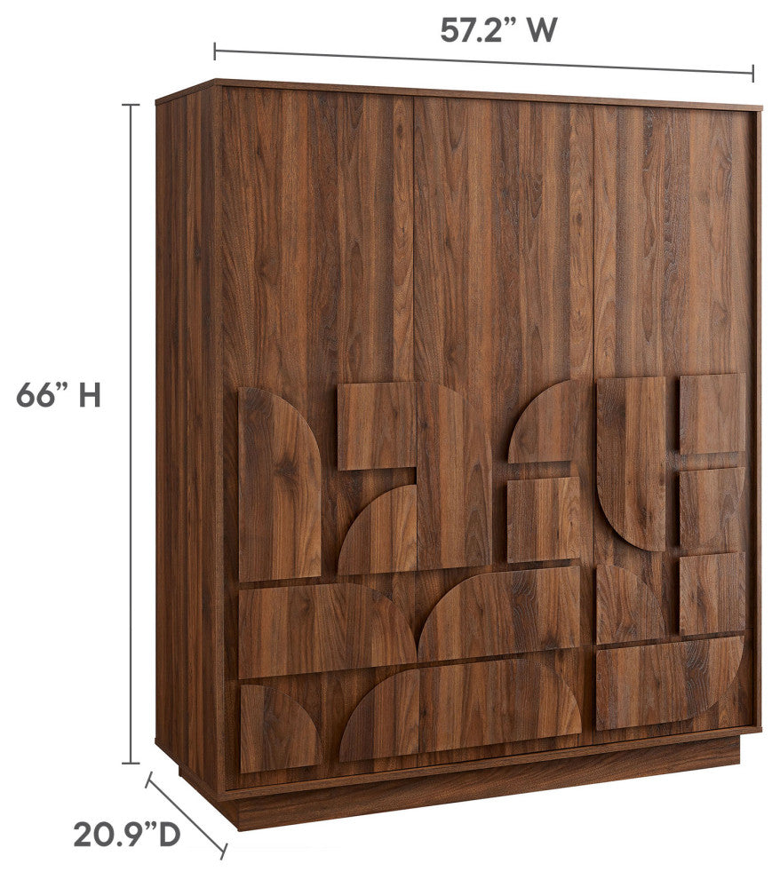 Bulwark 3-Door Wardrobe Closet, Walnut
