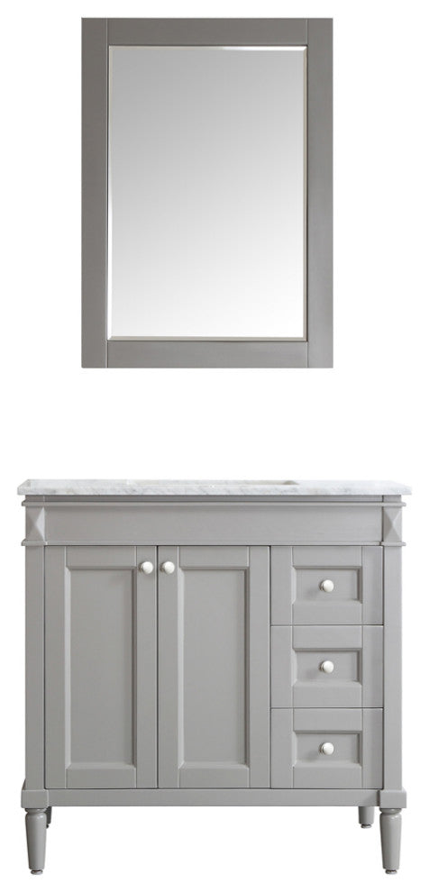 Catania 36" Vanity in Grey with Carrara White Marble Countertop With Mirror