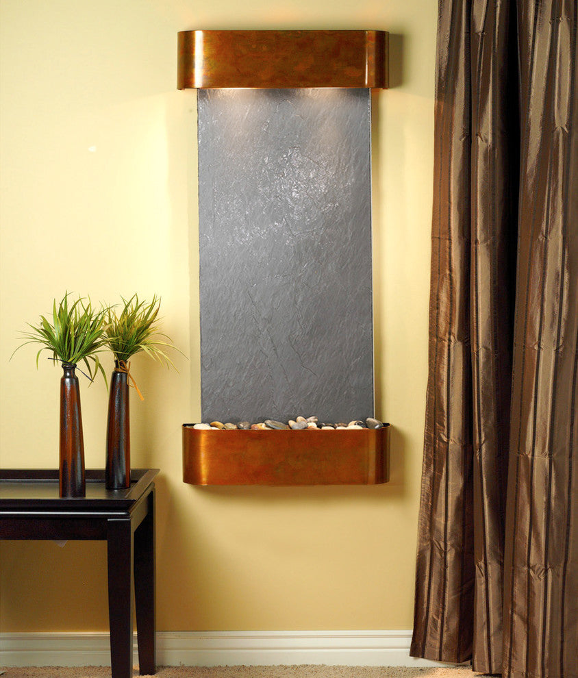 Cascade Springs Water Fountain, Black Featherstone, Rustic Copper, Round