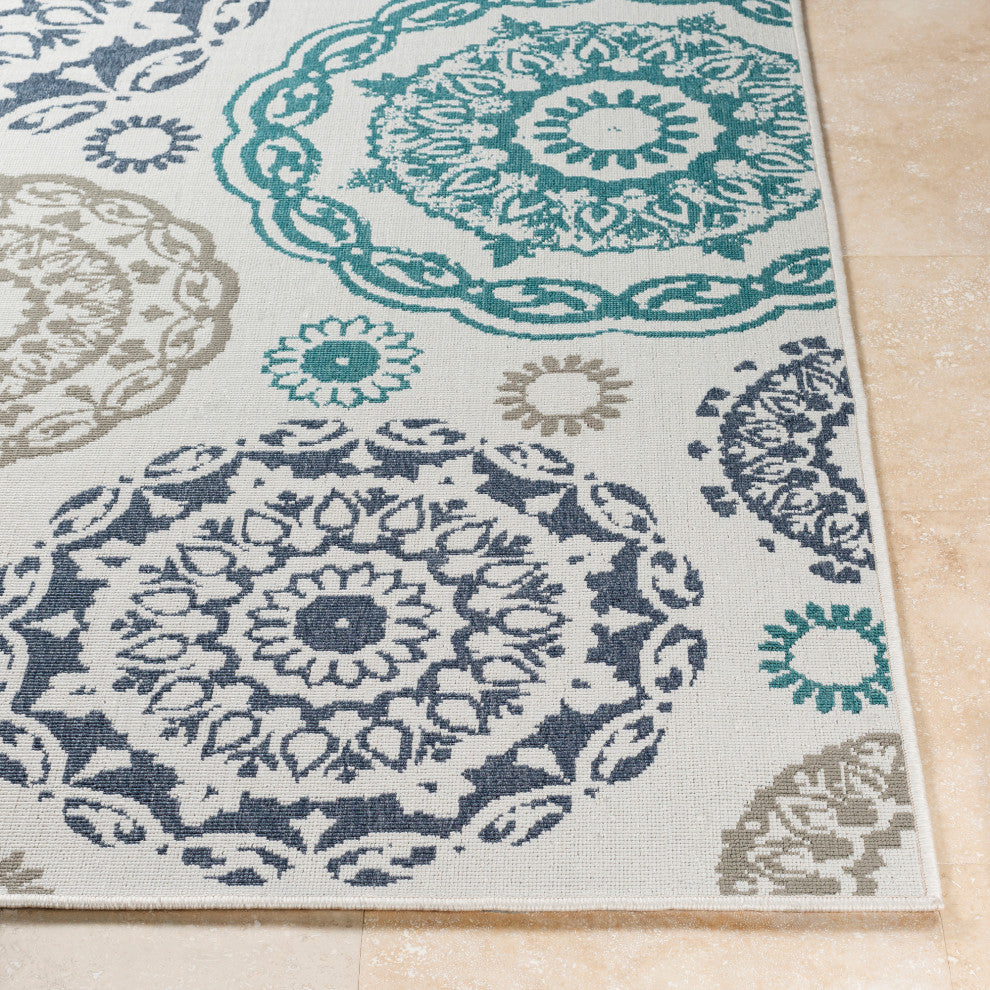 Alfresco Medallion Teal, Charcoal Area Rug, 2'3"x4'6"