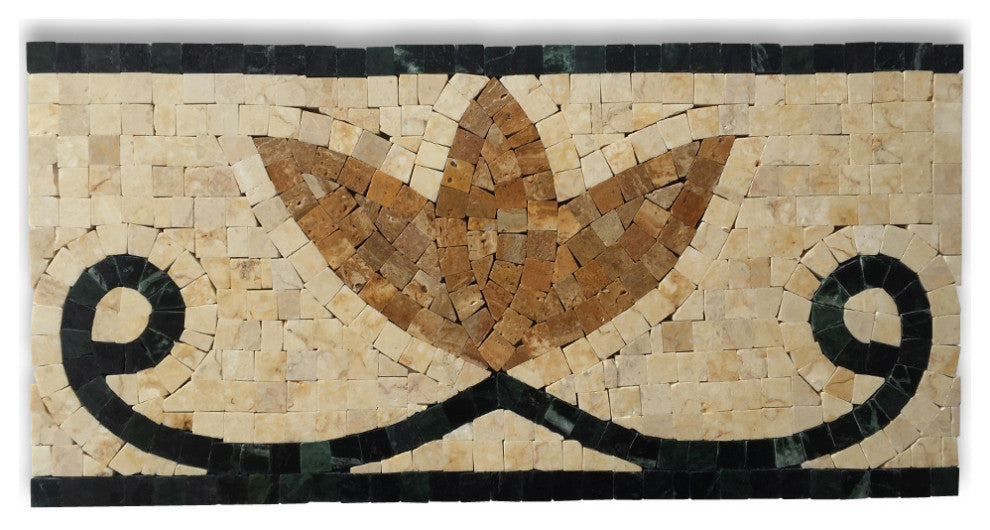 Marble Mosaic Border Insert Listello Tile Lotus Beige 5.9x12 Polished, 1 piece