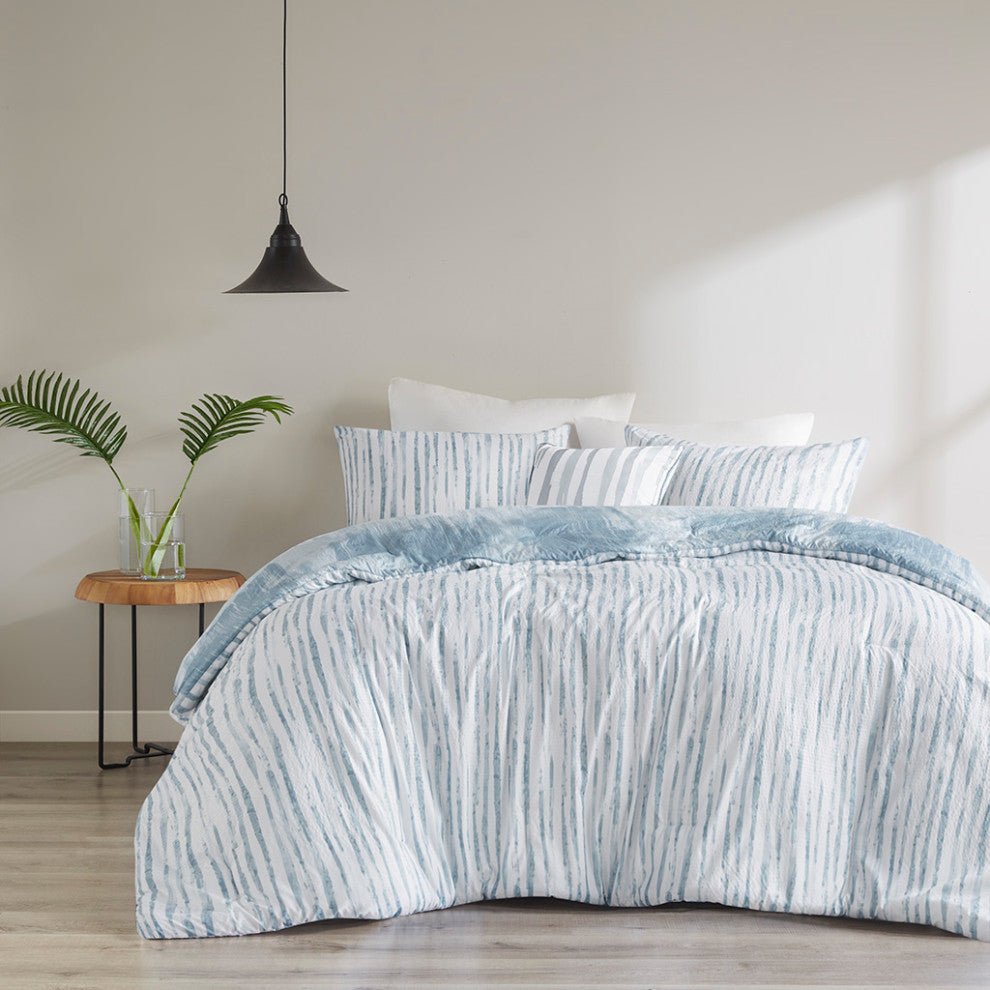 N Natori Reversible Brush Stroke, Blue, King, 4pc Comforter Set
