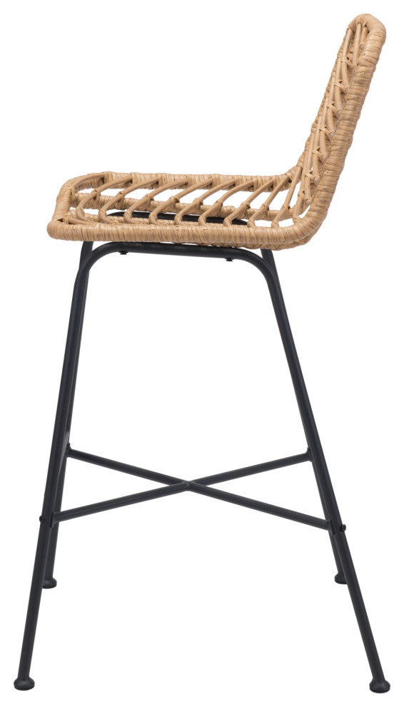 Bar Stool Chair Barstool, Set of 2, Steel Metal, Natural, Black, Outdoor Patio