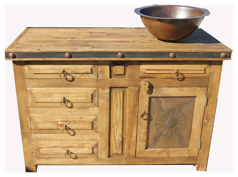 Rustic Bathroom Vanity Flora Laminosa One Door, 36"x20"x32", Left Side Drawers